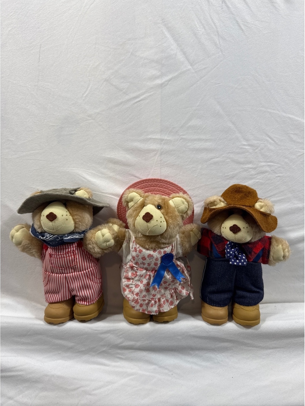 Vintage Furskins Plush Bear Trio with Country Outfits